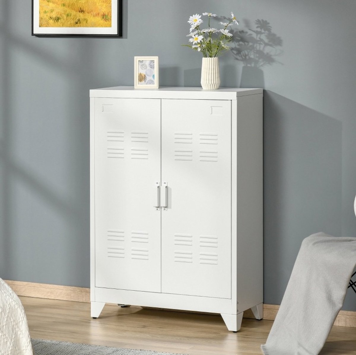 COVREO Archiefkast 75 x 33 x 110 cm wit, metalen opbergkast met 2 planken