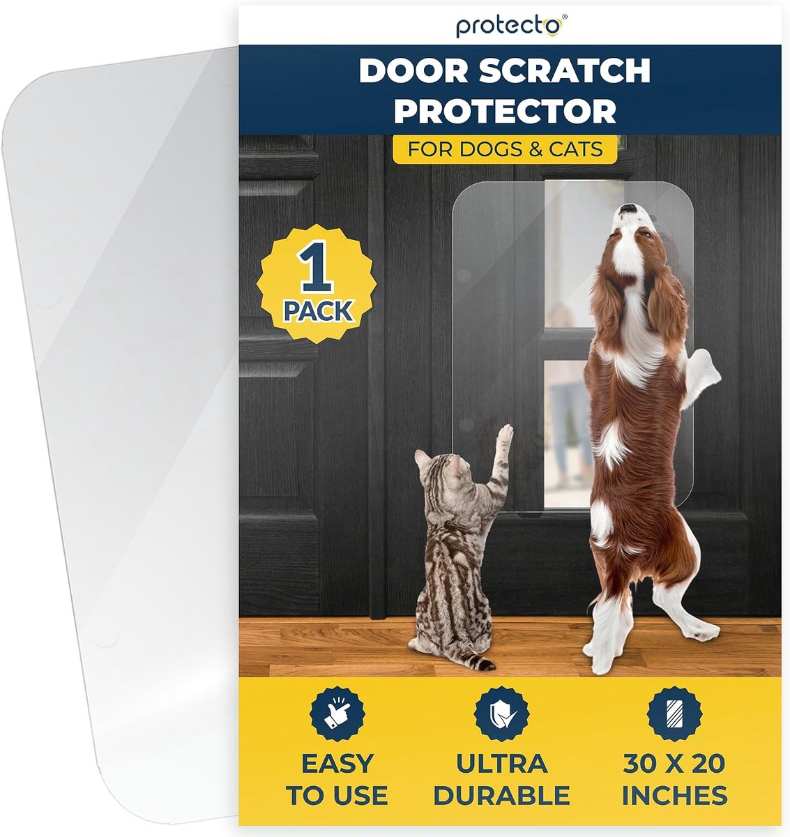 SnelShoppen - PROTECTO Deurschraper Premium Deurprotector voor Honden - Transparant - 75 x 50 cm - Ideaal voor Binnen & Buiten Gebruik