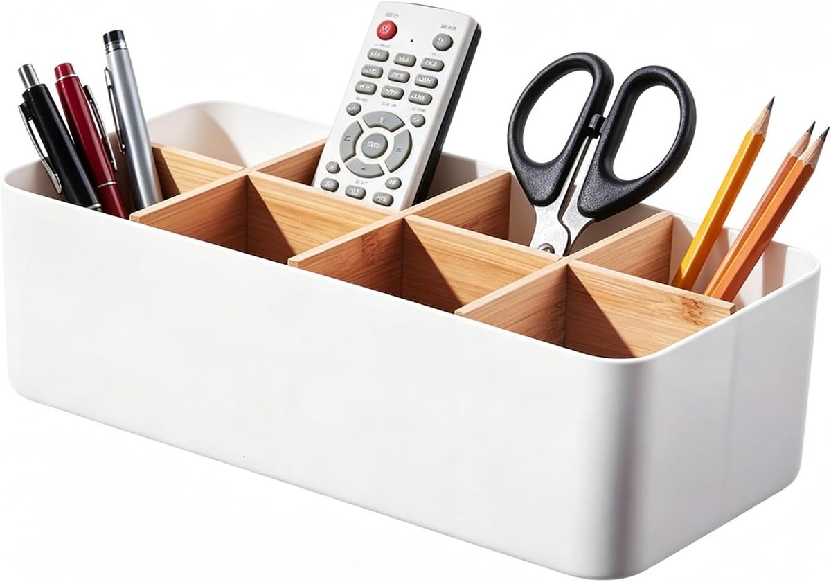 Bureauorganizer, 8 vakken, pennenorganizer, wit, afstandsbedieningen en accessoires, kantoor, keuken, badkamer - ShopVlot