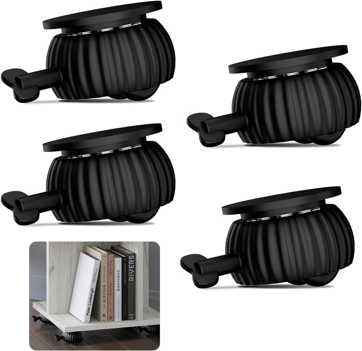 SnelShoppen - Stick On Wheels, Set van 4 Zelfklevende Wielen met 360° Rotatie en Rem, Universeel, Gereedschapsloze Mini Wielen voor DIY Plantenbakken,
