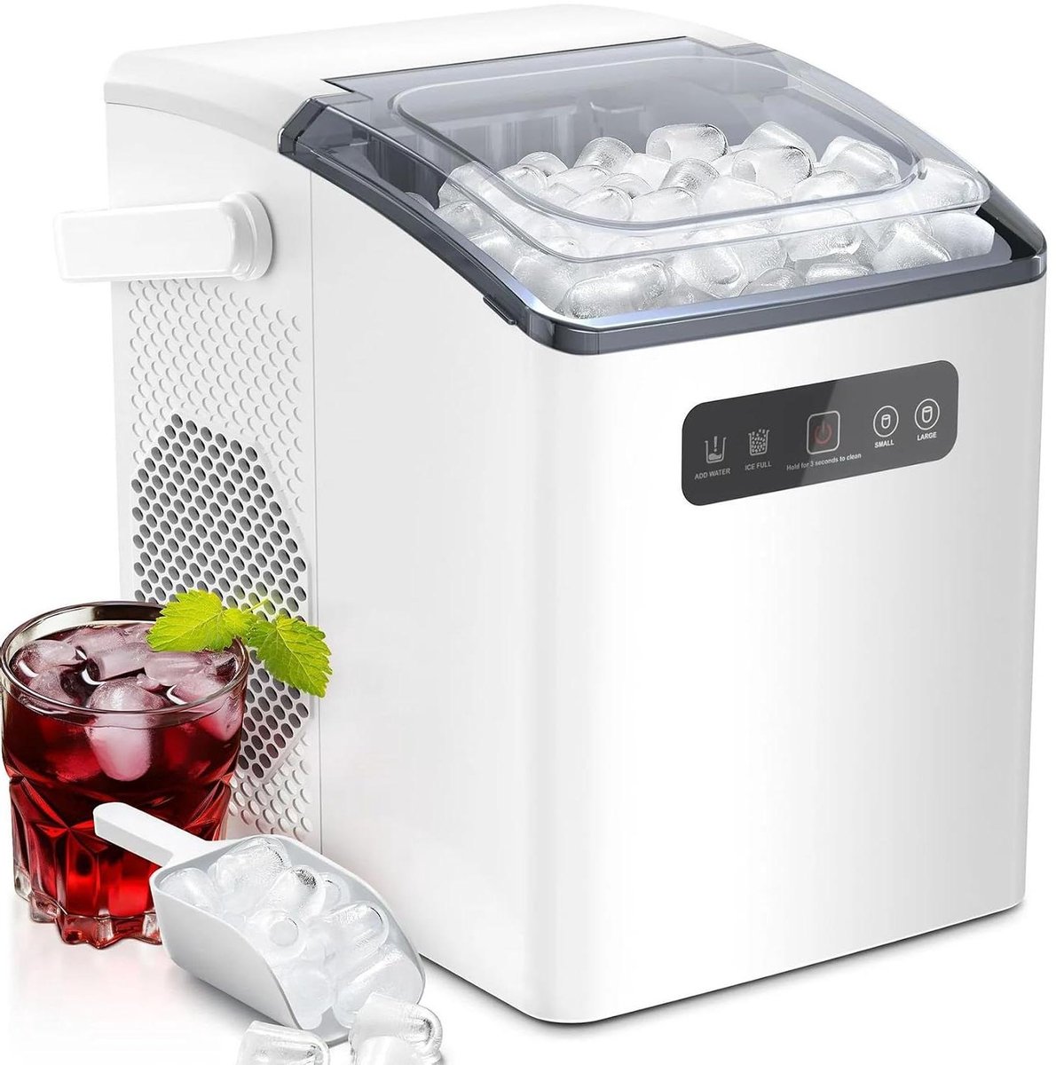 Nugget Ijsmachine - Crushed Ijsmaker - Snelle Koude Dranken - Zelfreinigend Functie - 12 kg per dag - Zilver