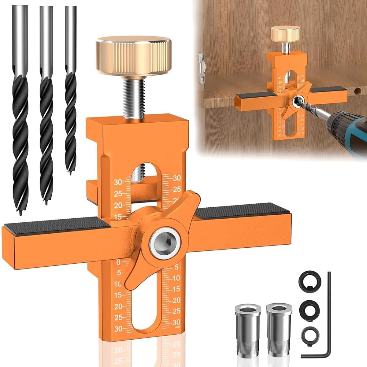 SnelShoppen - VOBOR Kastdeur Boorgids met 3 Boorgaten, Verstelbare Installatie Positiemeter, Kastdeur Positioneringstools, Montage Jig voor Nauwkeurig