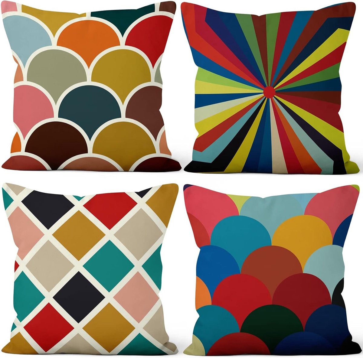 Set van 4 Kussenhoezen met Kleurrijke Geometrische Patronen voor Sofa, Slaapkamer en Auto - Zacht Pluche 22"x22" Decoratieve Kussens