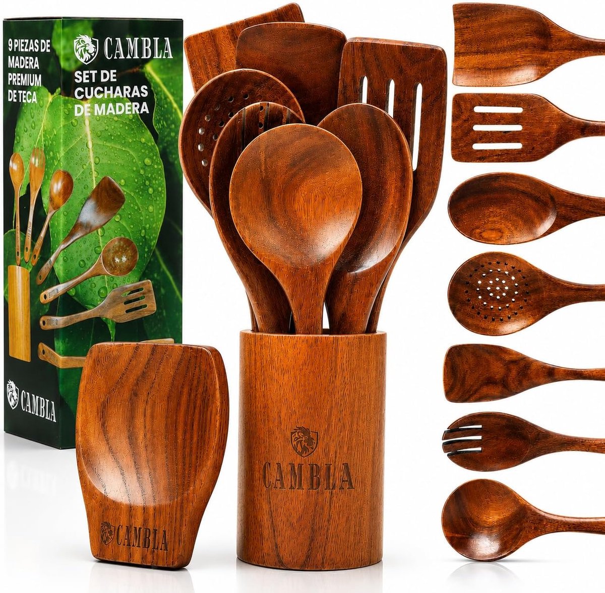 Keukenhulp 9-delige set - hout - krasbestendig - perfect voor elke kookliefhebber - SnelShoppen