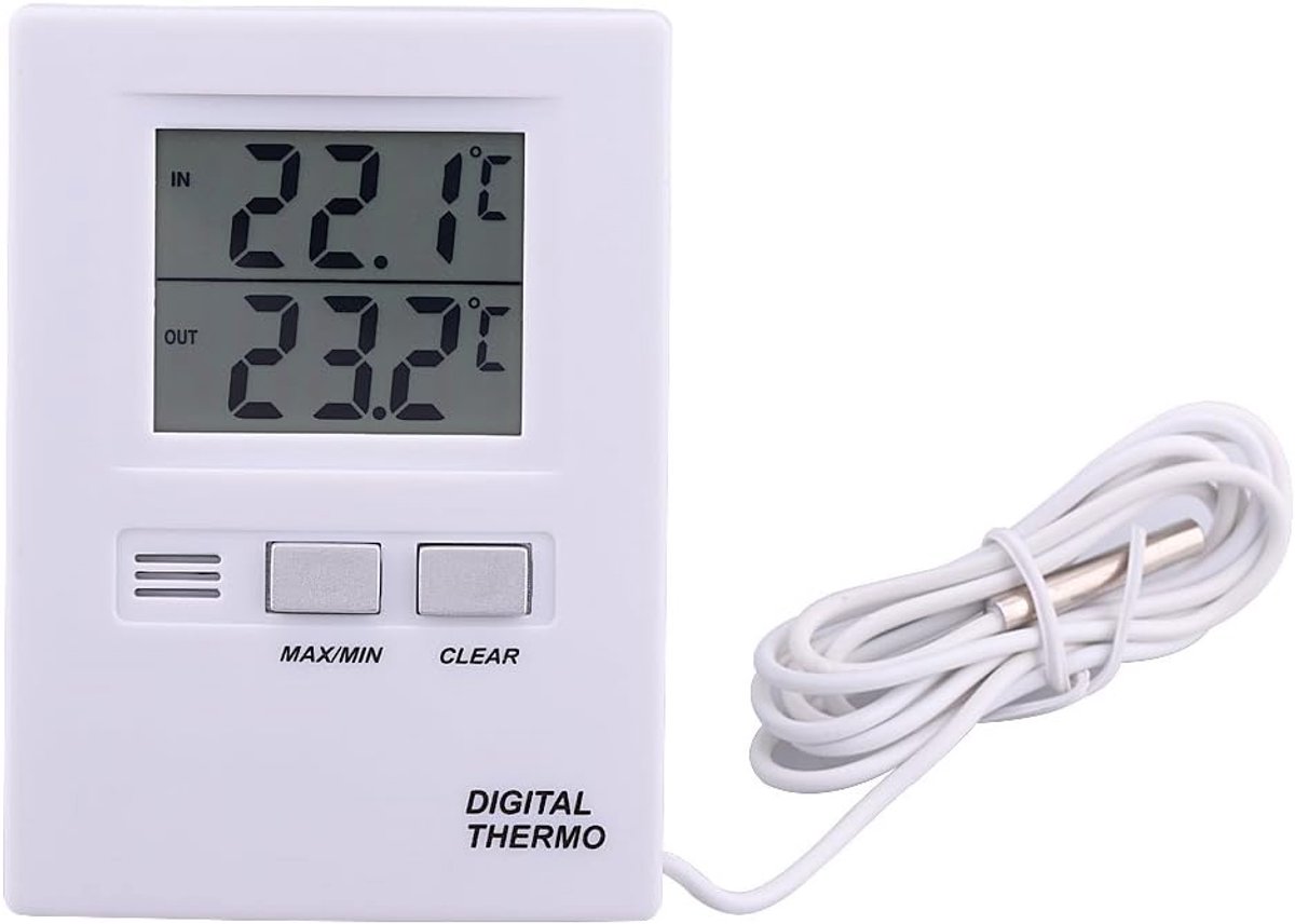 SnelShoppen - Digitale Thermometer voor Koelkast en Ruimte - LCD Temperatuurmeter met Probes voor Binnen en Buiten - Batterij Aangedreven - Temperatuu
