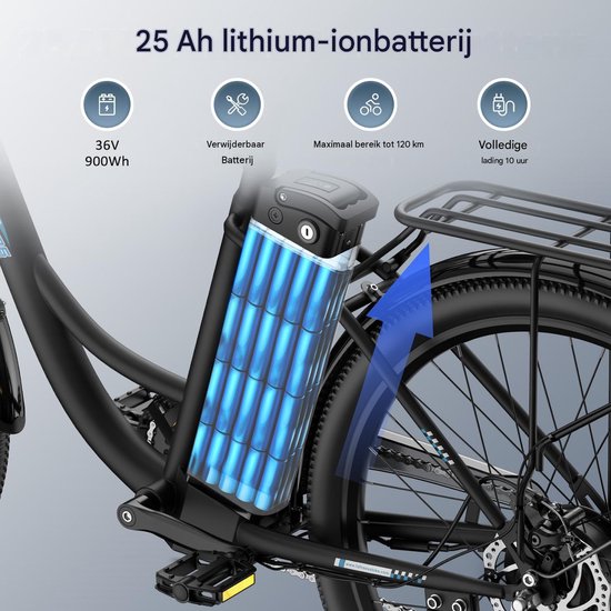 Fafrees Elektrische Fiets - 36V 25AH Accu - Actieradius Tot 120 Km- Elektrische Stadsfiets -Shimano 7 Versnellingen - LCD Display - Mechanische Schijfremmen - City Commuter E-Bike - Zwart van FAFREES — afbeelding 3