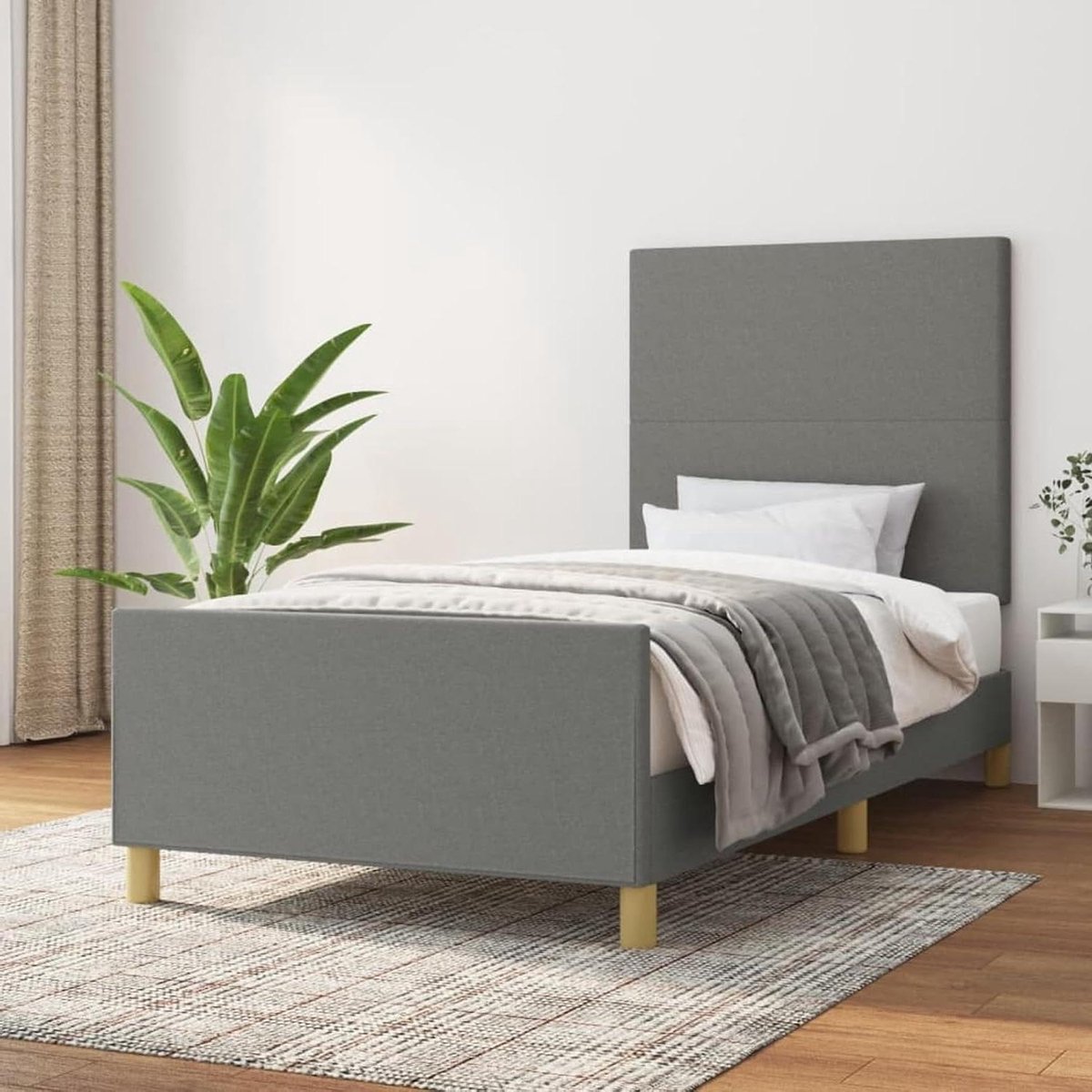 Bedframe met hoofdeinde - Meubelbed Stoffen Bed - Ontspannen Slapen - Hoogte verstelbaar hoofdeinde - 90 x 190 cm - Donkergrijs
