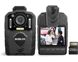 SnelShoppen - BOBLOV KJ25 Bodycamera 1080P met 256GB, 3000mAh, 10-13 Uur Opname, Nachtzicht, Ideaal voor Bezorging, Wetshandhaving, Veiligheid en Avon
