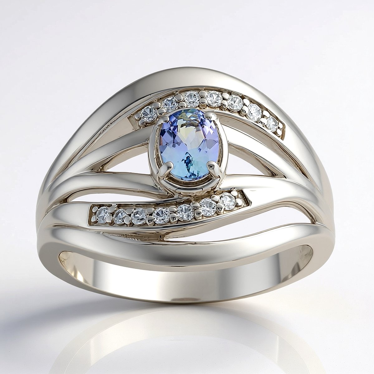 Cavill - Lila Tanzaniet Ring 0,27 ct - 925 Sterling Zilver Gerhodineerd - Ovaal Edelsteen - Elegante Zilver Ring met Zirkonia 0,14 ct