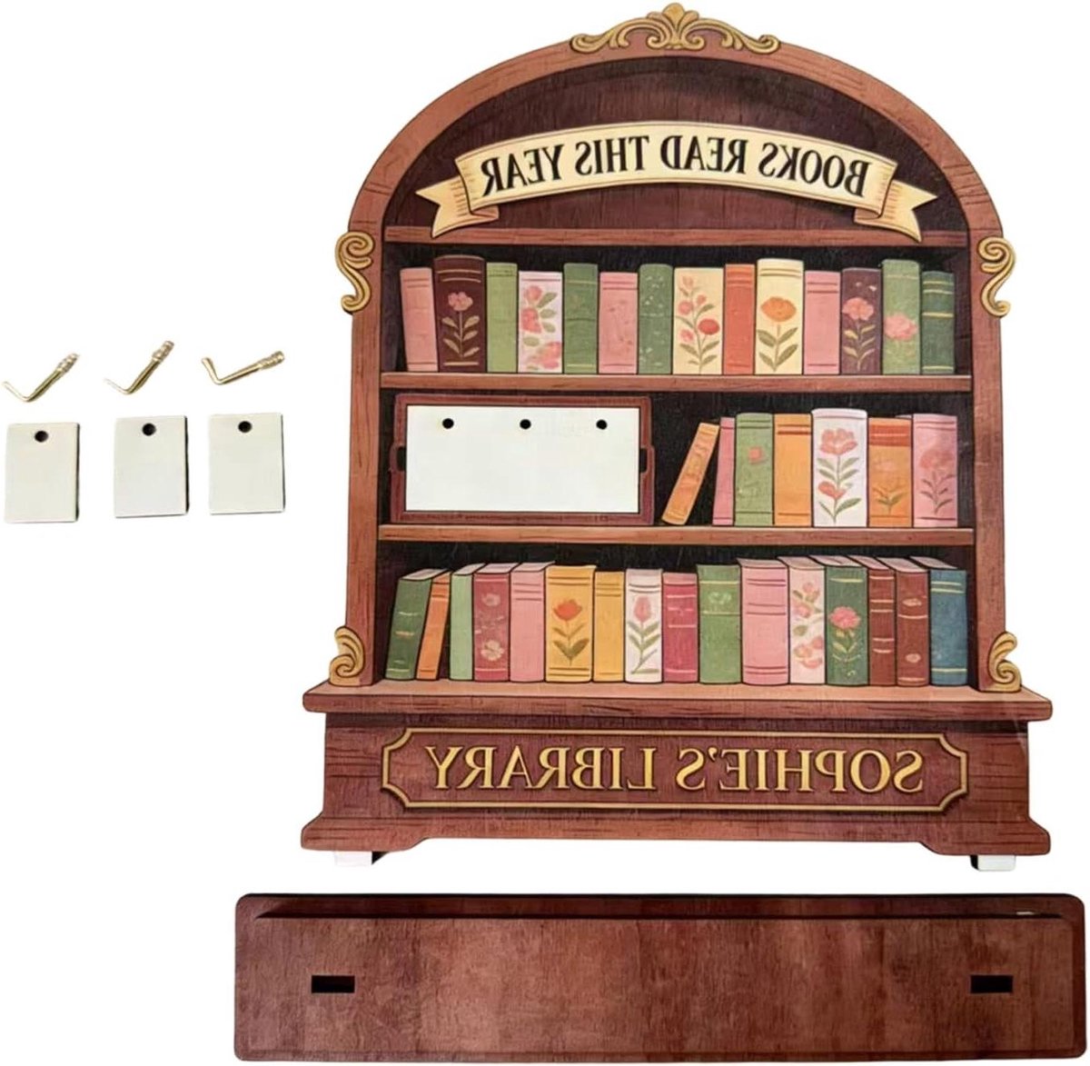 Boeken Teller Schild - Lees Tracker Hout - Voortgang Bijhouden - Visuele Motivatie - 25.8 x 21 cm - Houtkleurig