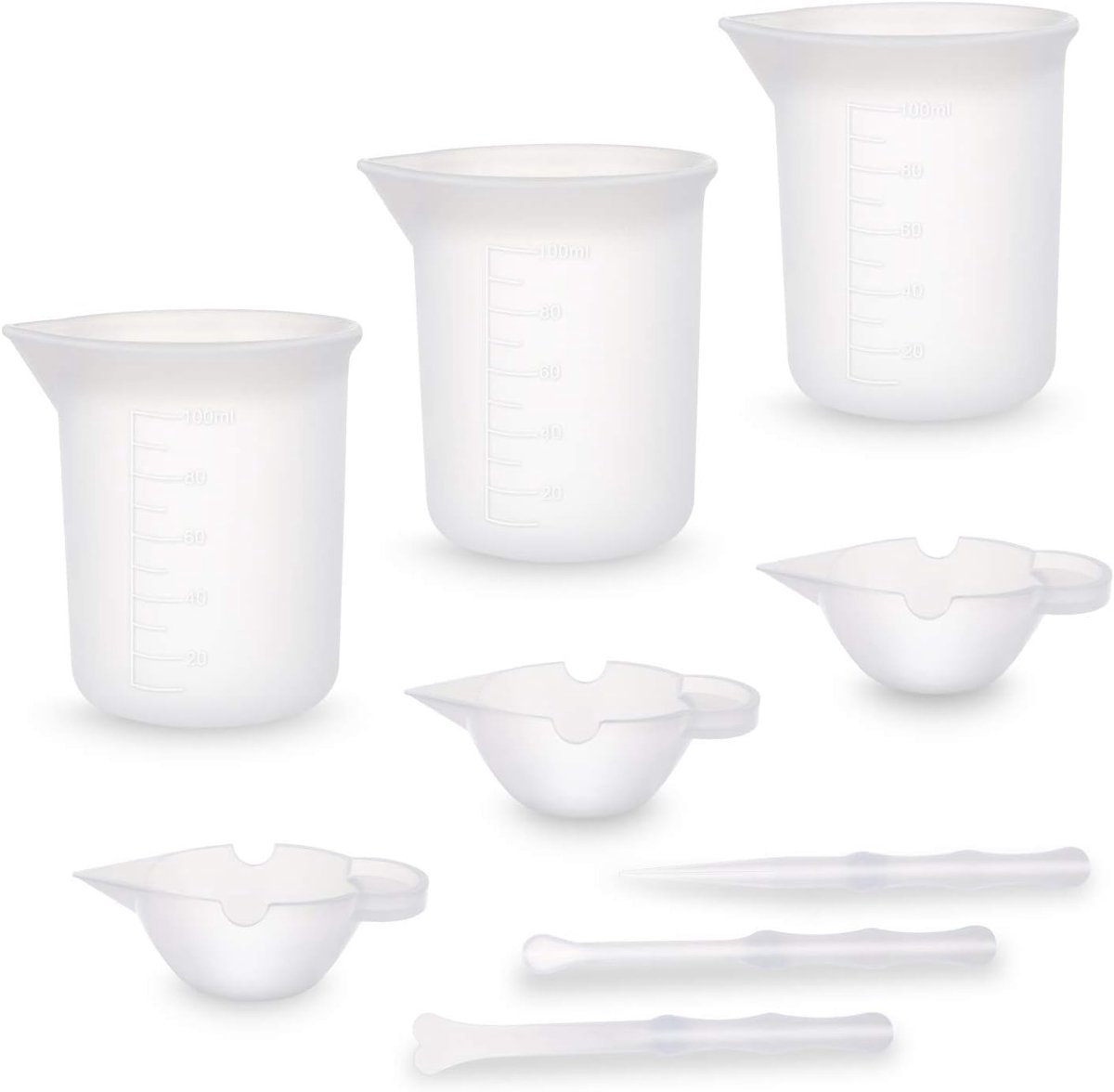 SnelShoppen - 9 Delige Silicone Maatbekers en Menggereedschap Set - 100ml en 10ml Bekers met Roerstaafjes voor Epoxy Hars Gieten en Schilderen