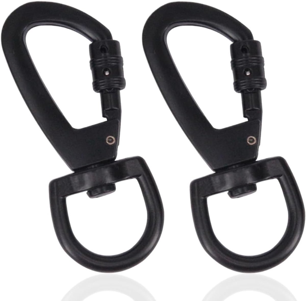 SnelShoppen - 2 Stuks Grote Carabiner Haken voor Klimmen, Sterke Zwenkhaak van Zinklegering, Sleutelhanger, Robuust en Duurzaam, Zwart voor Kamperen e
