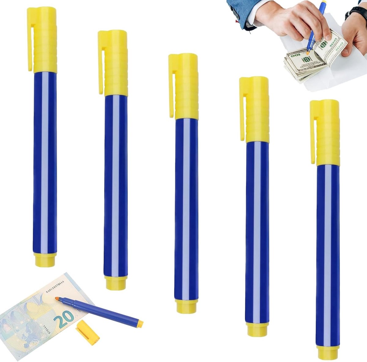 5 stuks testpen voor het controleren van bankbiljetten, valspen voor valsgeld, geldteststift voor echtheid en veiligheid