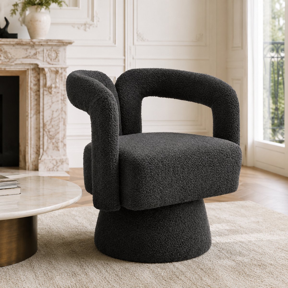 Draaifauteuil 360 Graden - Zachte Teddy Fauteuil - Comfortabele Lounge Stoel - Donkergrijs