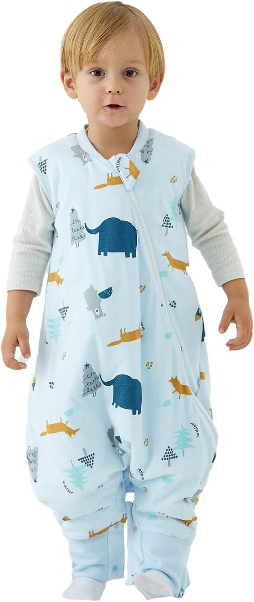 SnelShoppen - Baby Slaapzak met Voetjes Winter, 100% Katoen, 2.5 Tog voor Jongens, Ademend, Cartoon Olifant, Geschikt voor 70-110 cm
