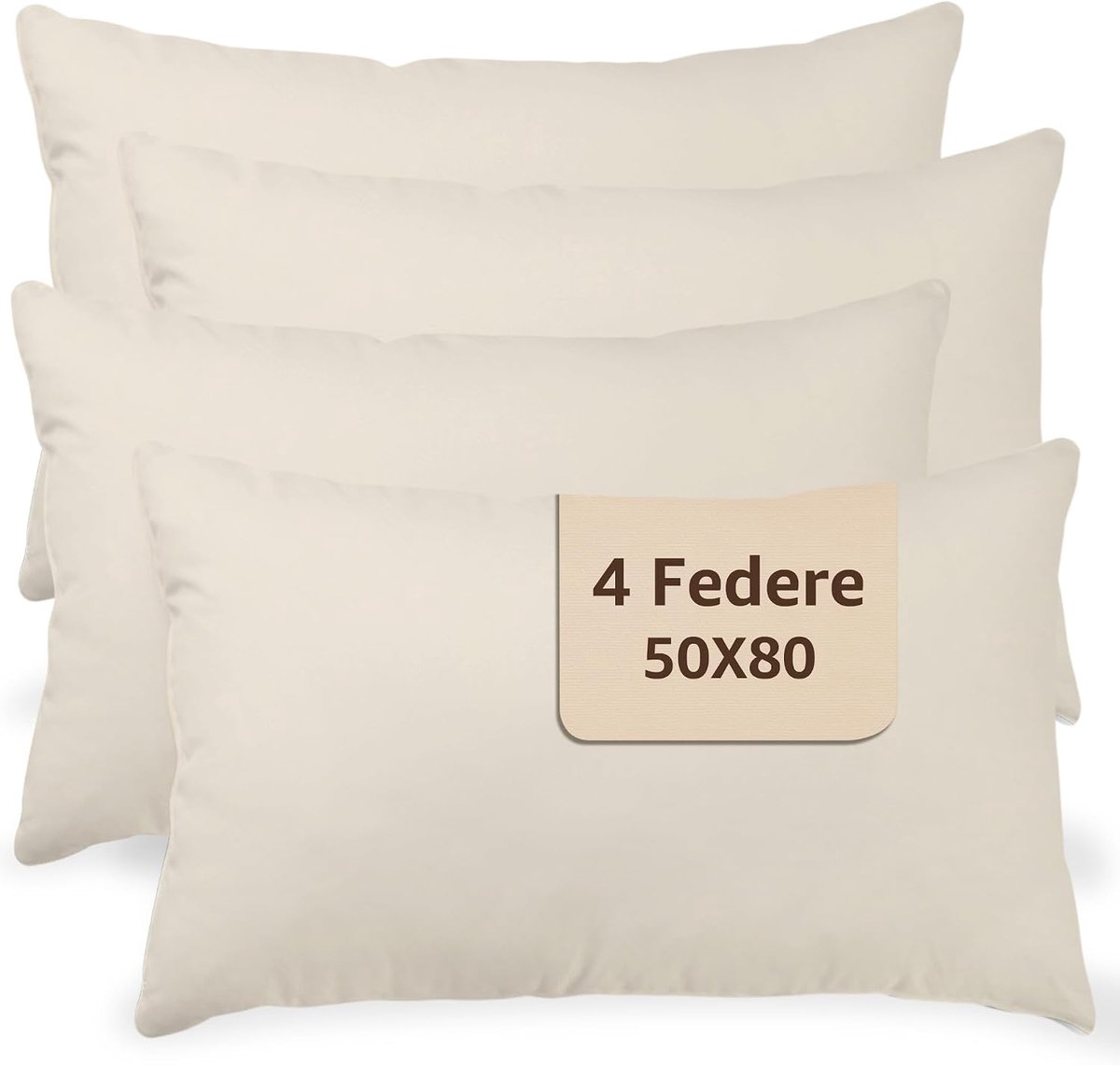 SnelShoppen - Kussenslopen voor tweepersoonsbed, 100% katoen, 4 stuks, 50 x 80 cm, ivoor, met envelopsluiting, luxe beddengoed voor slaapkamer, perfec