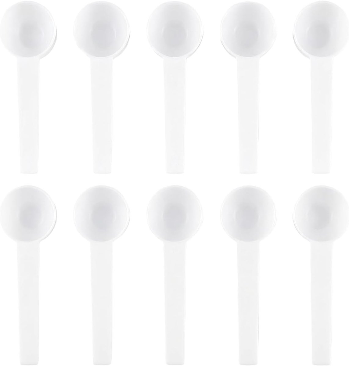 SnelShoppen - 10 Stuks 5g/10ml Witte Plastic Theelepels met Lange Handgreep - Meetlepels voor Koffie, Poeders, Eiwit en Kruiden - Perfect voor Keuken