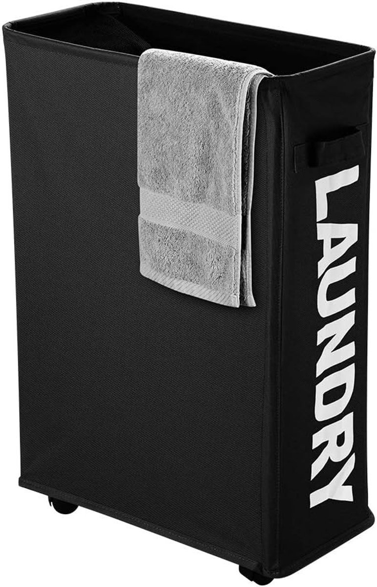 Narrow Vouwbare Wasmand met Wielen voor Kleine Ruimtes - Ruimtebesparende Wasbox van 600D Stof voor Badkamer en Wasruimte, 39 x 18,5 x 58 cm, Ideaal voor Organisatie en Opberging