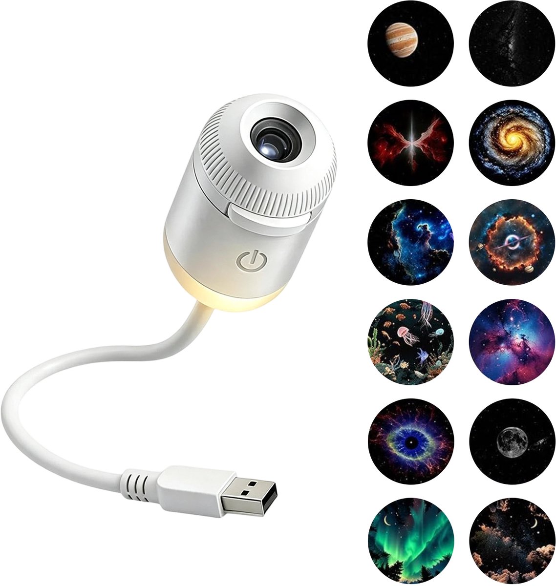 longziming - 2 In 1 Galaxy Projector Nachtlamp- Galaxy Nachtlamp - USB Sterrenhemel Projector Met 12 Projectiefilms, 360° Draaibaar Voor Plafond, Muur En Slaapkamer - Wit