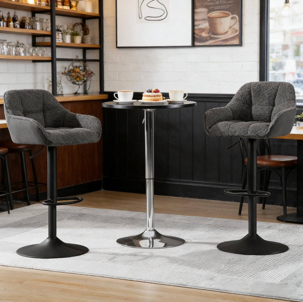 COVREO Barkruk set van 2, 52 x 87-109 x 50 cm, donkergrijs, stof, draaibaar