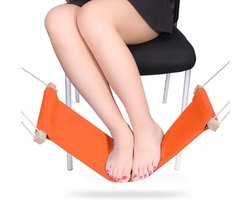 Foot Hammock Under Desk FootRest | Adjustable Office Foot Rest Under Desk | draagbaar Desk Foot Hammock with Headphone Holder（Orange）