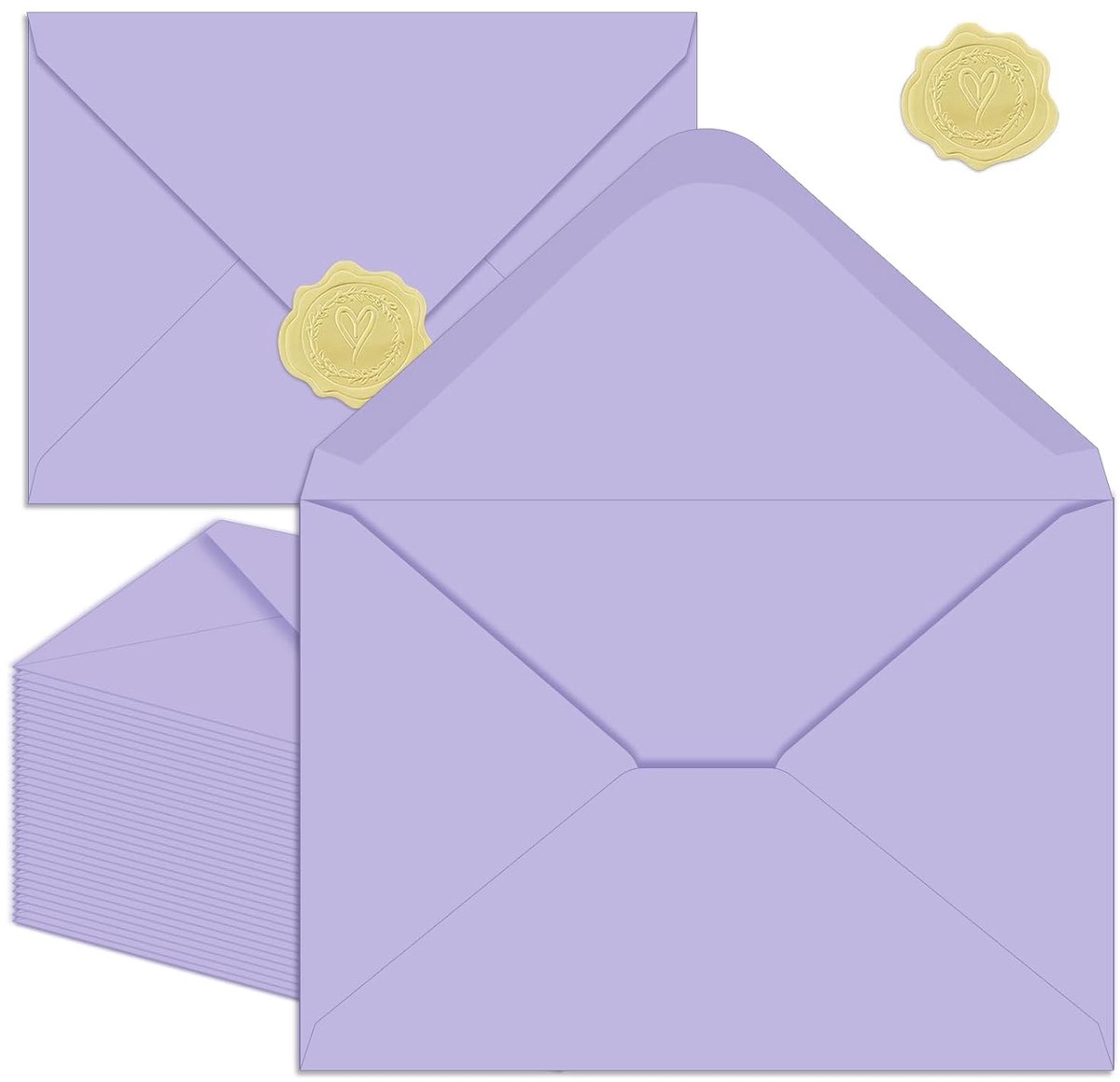 LISM-50 A6 uitnodigingsenveloppen met gouden stickers, inclusief enveloppen, zelfklevend, en paars Geschikt voor bruiloften