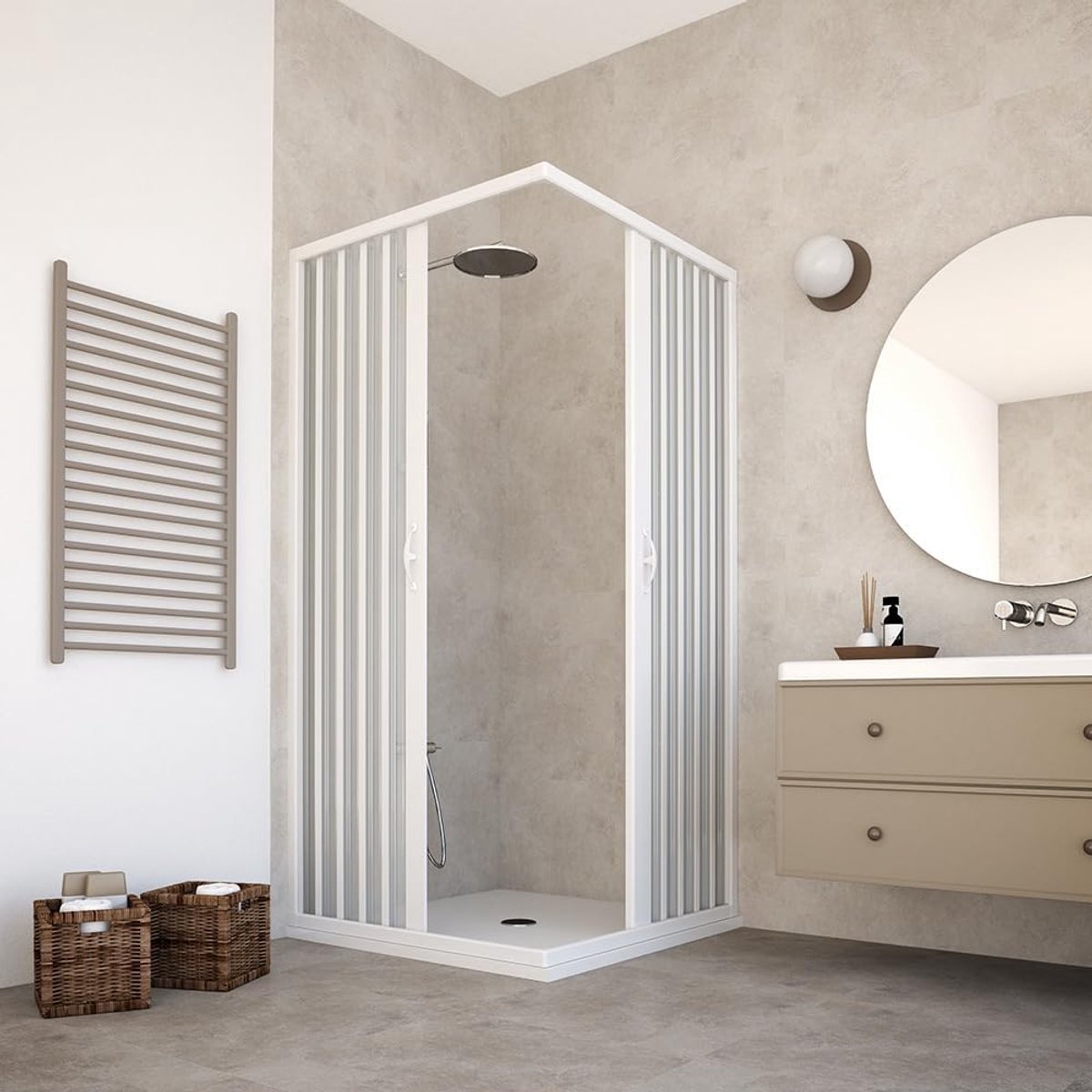 Douchecabine 100 x 100 x hoogte 185 cm, model Paola, van pvc