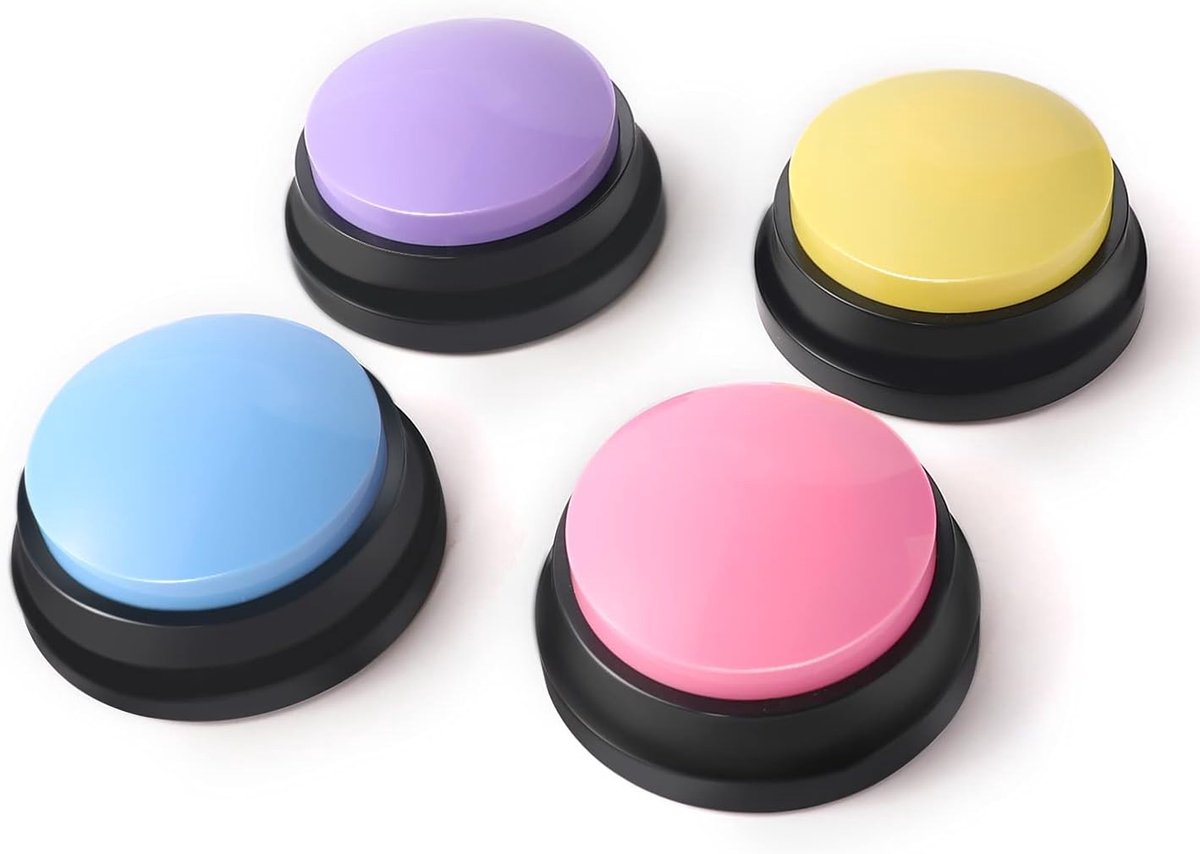 Buzzer met Opnamefunctie, intelligentiespeelgoed voor Honden, Huisdier Pratende Training Antwoord Buzzer, 30 Seconden Opname & Weergave (4 Stuks)