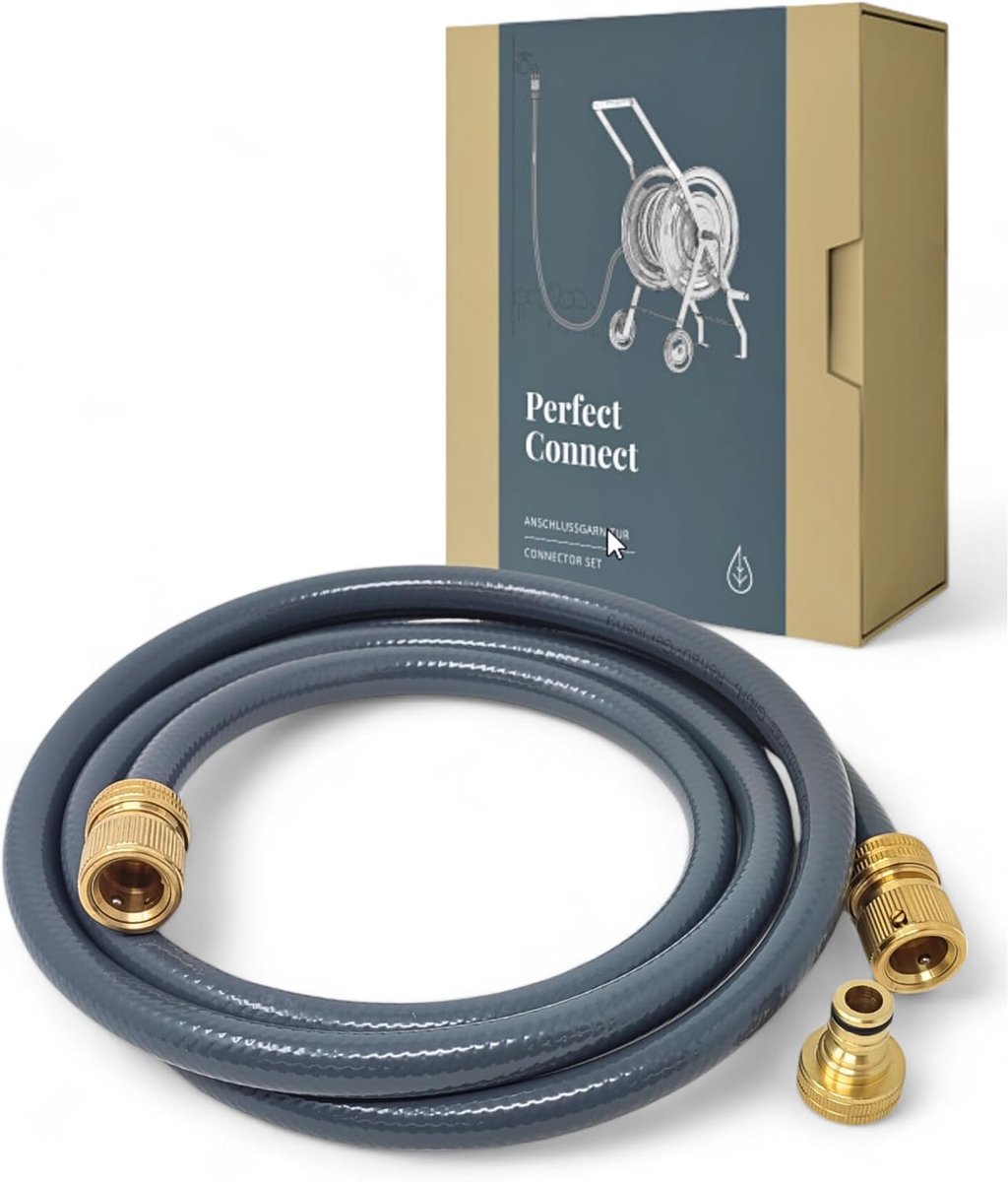 SnelShoppen - Livlig53 1/2" Aansluitset 2m, Korte Tuinslang met Messing Adapters, UV-bestendig en Milieuvriendelijk, Perfect voor Tuin en Buiten