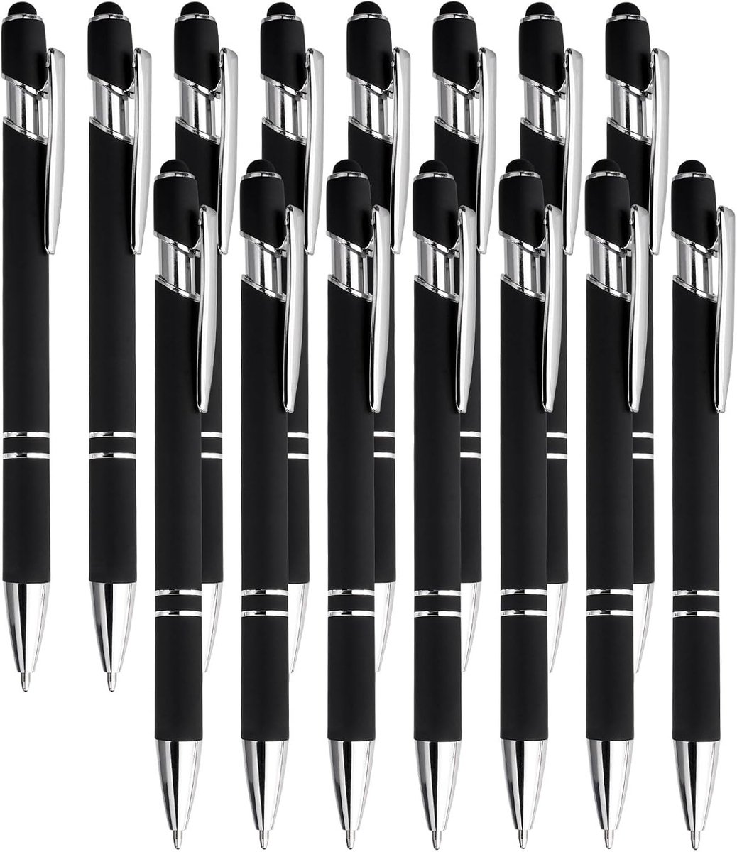 15 Stuks Hoogwaardige Balpen met Touchpen, 1,0 mm Zwarte Inkt | 2 in 1 Balpen met Stylus Tip, voor Eenvoudig en Zacht Schrijven, Touchscreens, Kantoorbenodigdheden