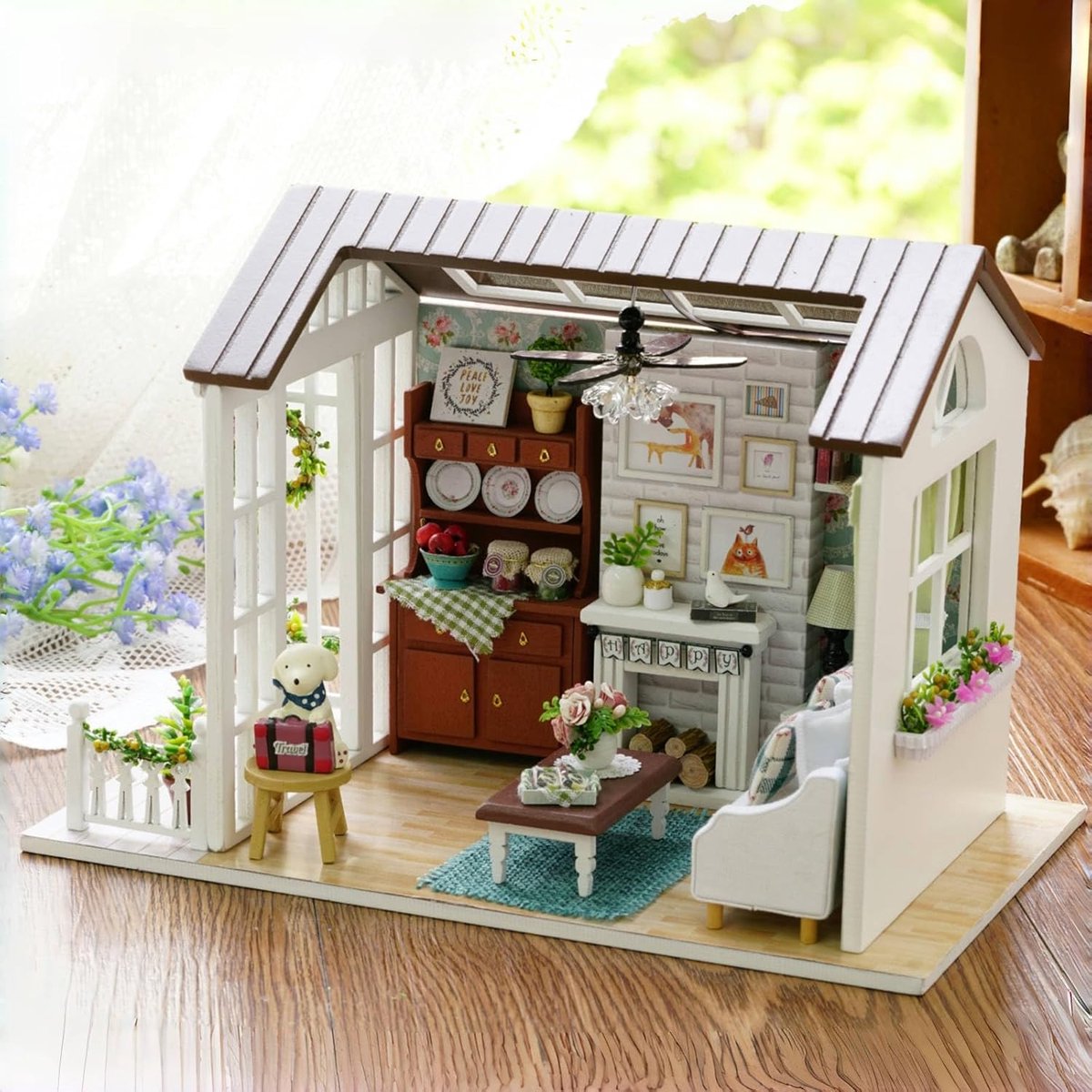 DIY Dollhouse Houten Handcraft Miniatuur Kit-Woonkamer Model en Meubels Toon Foto's en Onderwijs in het Engels