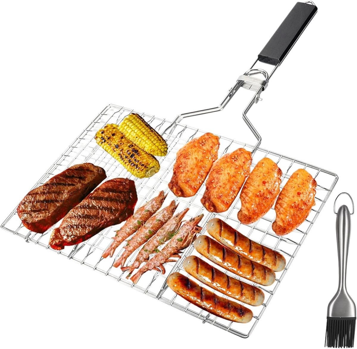 34 x 32 cm, visgrillrooster met siliconen borstel, opvouwbare vistang