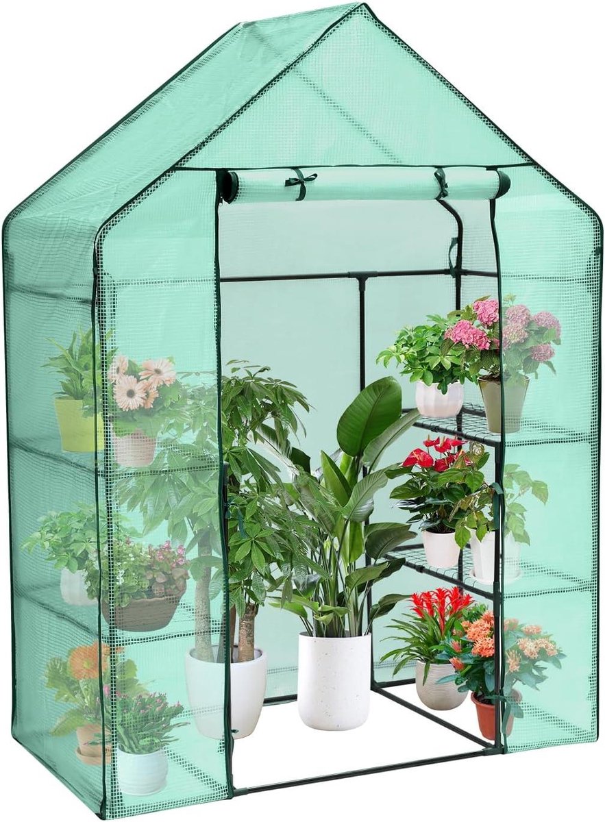 Foliekas met Planken - Tomatenkas Kweekkas - Planten Beschermen - Waterdicht Winddicht - 143 x 73 x 195 cm - Groen