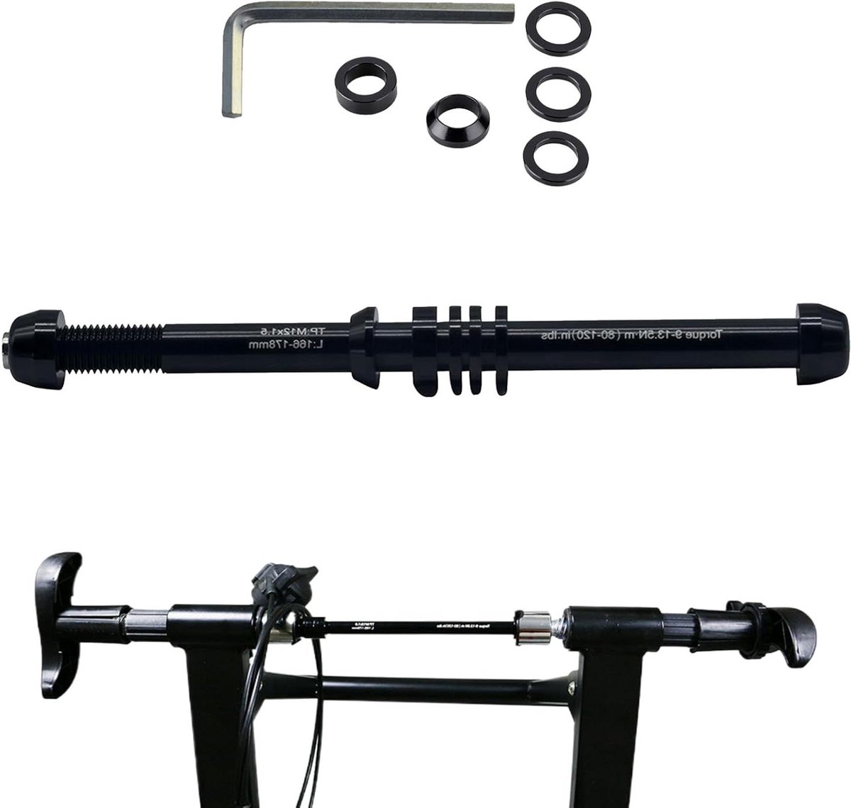Fiets Trainer As - Indoor Fietsspies - Indoor Fietsen - Verstelbare Breedte - 12 x 142-148 mm - Zwart