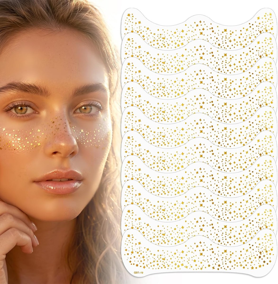 10 stuks sproeten, glitter, sterren en stippen in goud | Waterdichte sproeten stickers strand glitter tattoo gezicht voor muziekfestivals, feestjes en vakantie zee (stijl A)