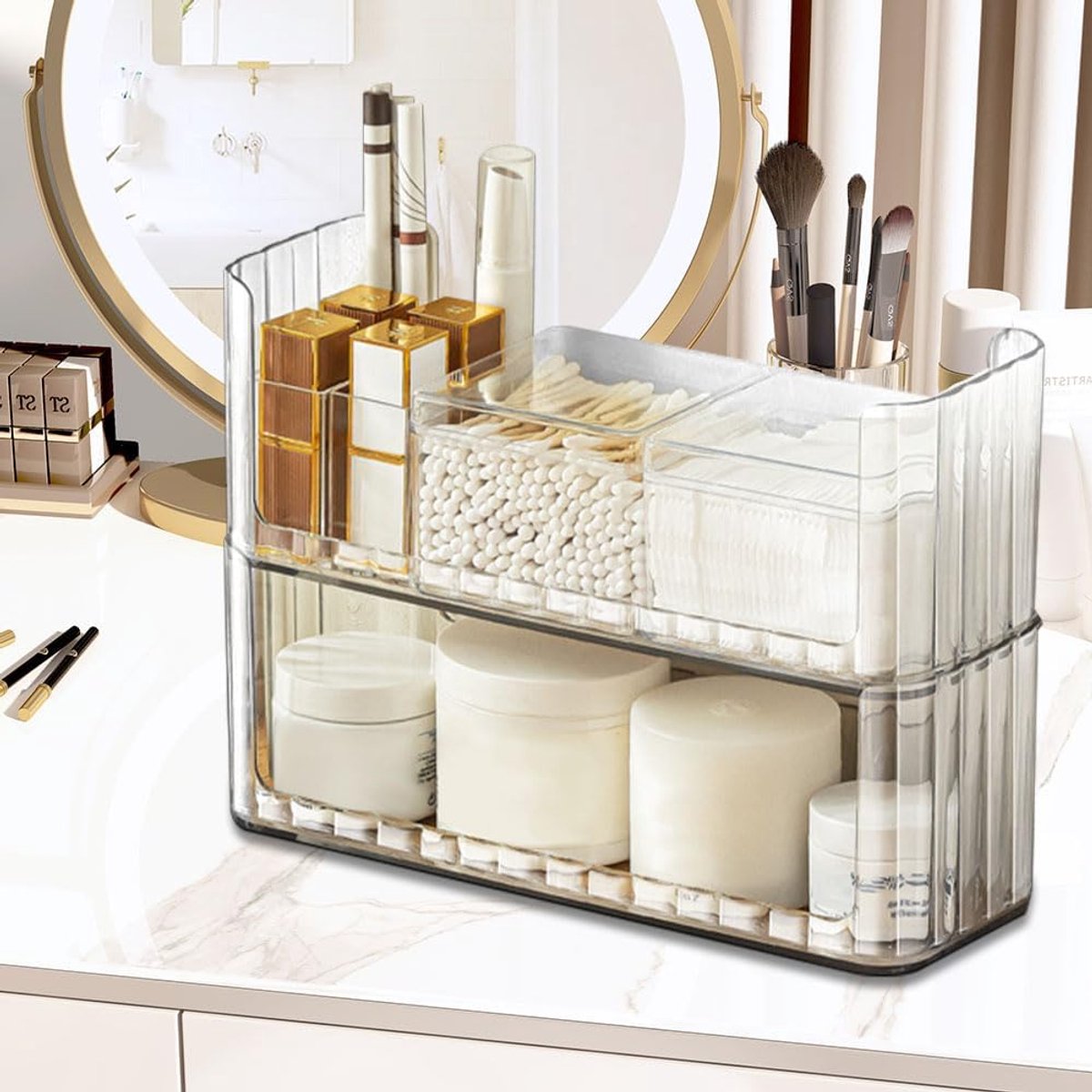 Make-up organizer, cosmetica, make-uporganizer, opbergdoos, stapelbare cosmeticakwasten, make-upbox, opslag, acryl, cosmetica, huidverzorging, organizer voor accessoires, sieraden