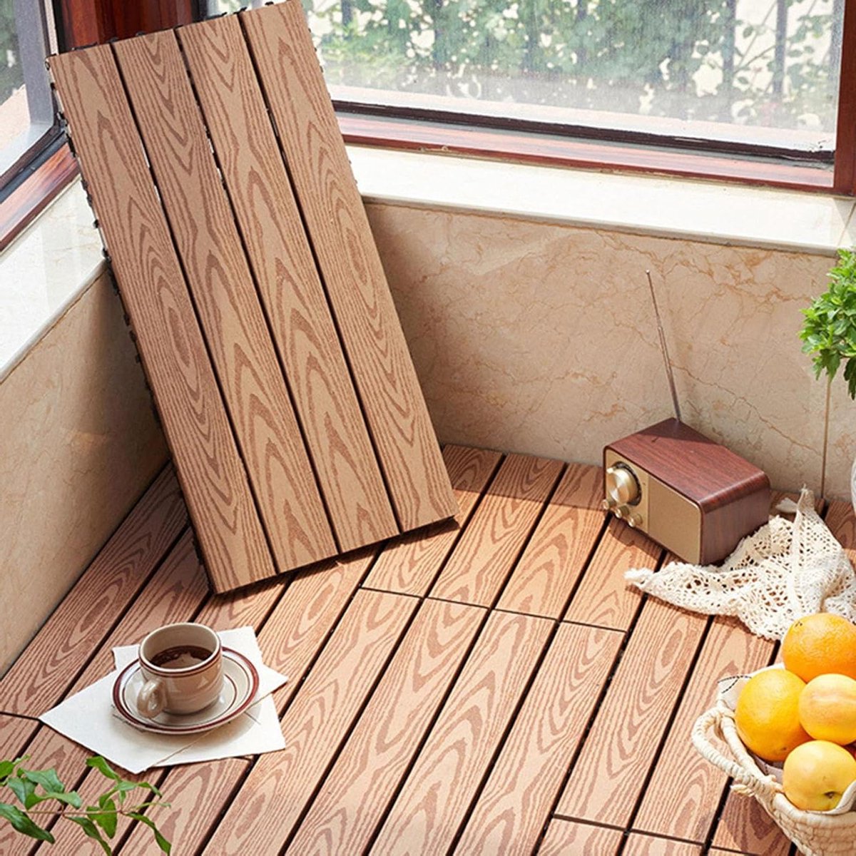Houten Composiet Vloertegels - Kliktegels Terras - Buitenruimte Aankleden - Drainage en Ventilatie - 30x30 cm - Houtkleur
