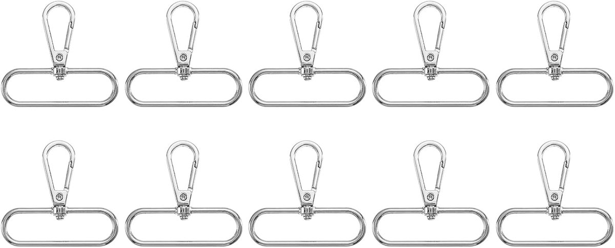 SnelShoppen - Rotating Karabijnhaak Oval Ring met Lobster Clasp Metaal Push Gate Snap Hook 50mm - 10 Stuks voor Sleutelhangers, Portemonnees en Riemen