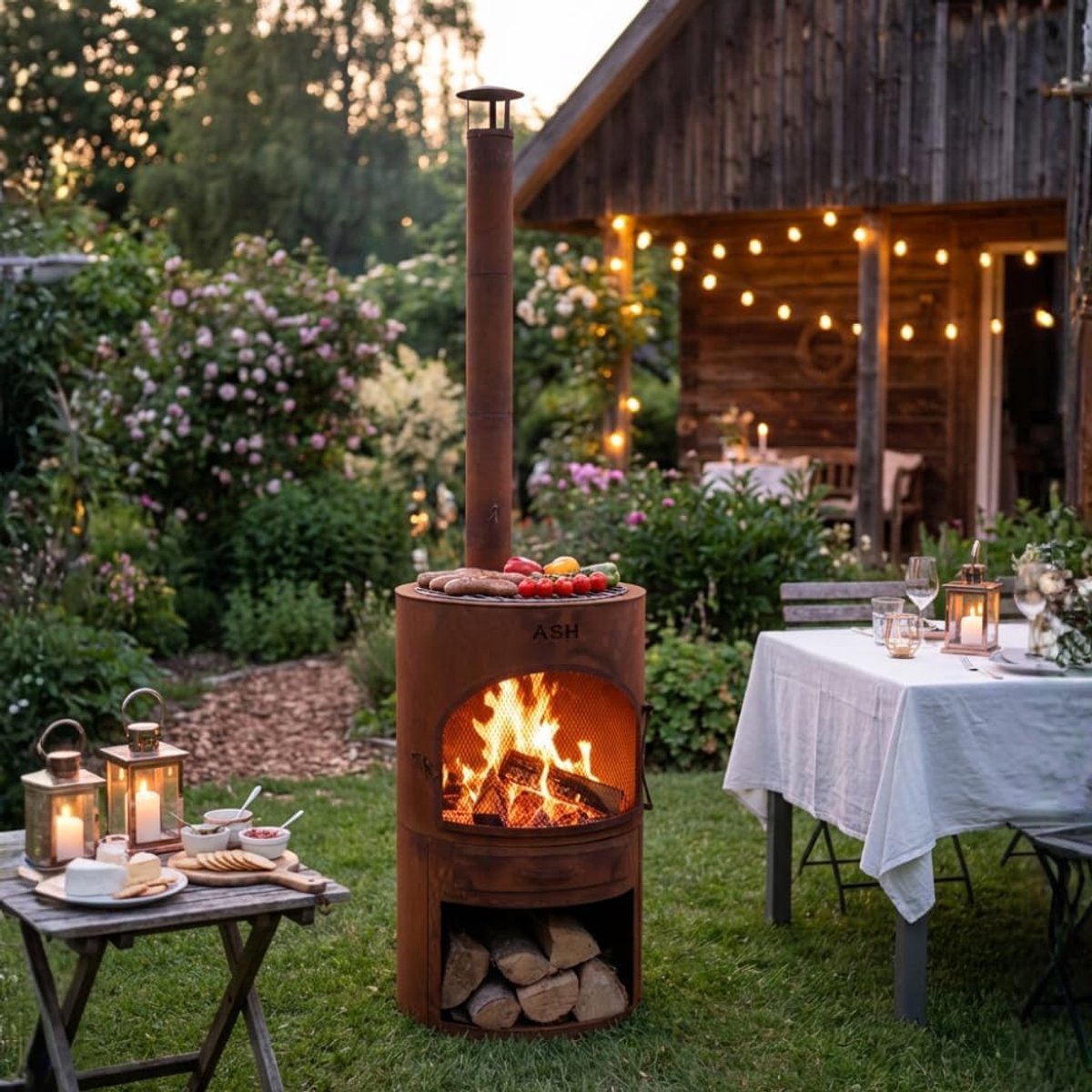 Terrashaard - Corten staal - Tuinhaard met schoorsteen - Ideaal voor barbecueën - ShopVlot