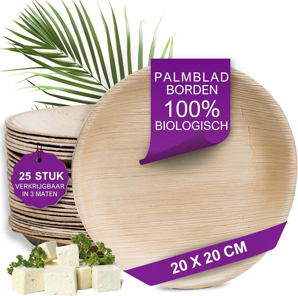 Palmblad Borden – 25x Rond Bord Ø 20cm - Composteerbaar Eersteklas