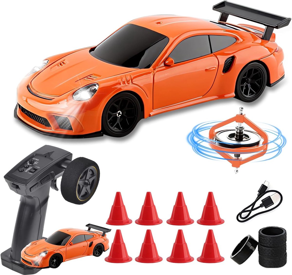 RC Drift Car met gyro 1/43 schaal 2,4 GHz 15 km/u hoge snelheid sport raceauto 4WD tabletop afstandsbediening auto voor jongens meisjes en volwassenen cadeau