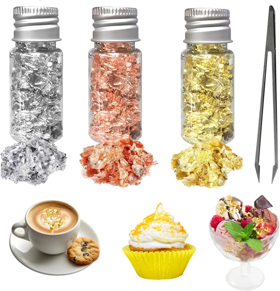 Bladgoud voor cake, bladgoud, multifunctioneel, in fles, decoratief, goudbladeren, papier voor dessertdecoratie, cake, chocolade, bakken, handwerk