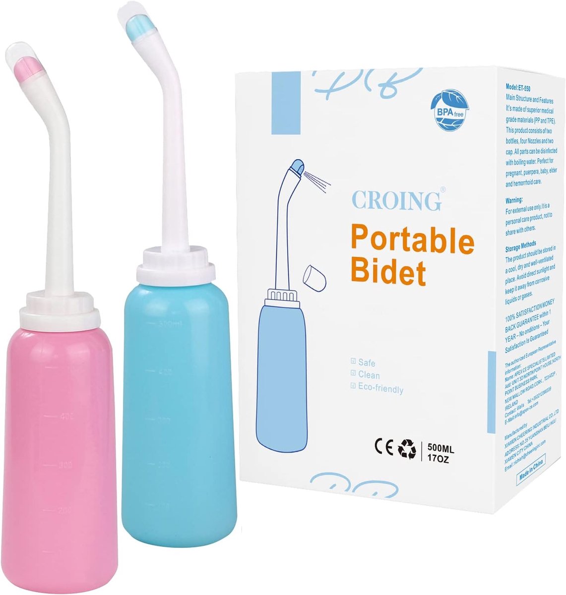 CROING   2 stuks. 500 ml billen douche, het Easy-Bidet, mobiel reisbidet, intieme douche, bidet voor - ShopVlot