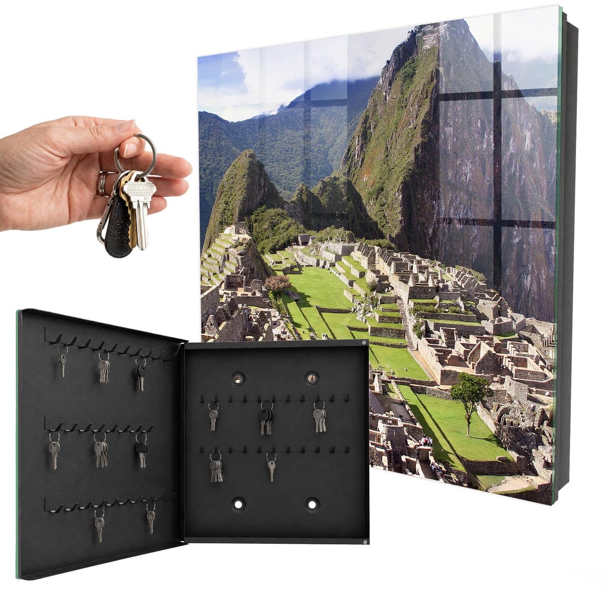 WallMuralia - Sleutelkast - 30x30x5 cm - met 50 haken - Bergstad Design Sleutelkastje - Groente Sleutelbox - Linksopenend - Zwart interieur