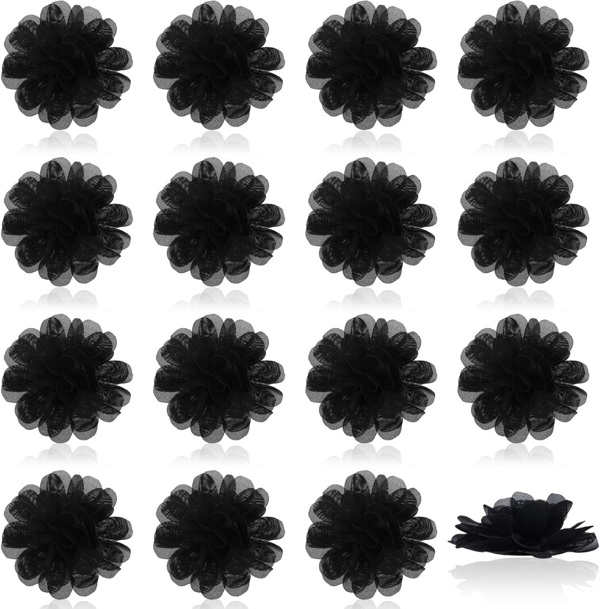 16 stuks chiffon bloemen zwarte stof bloemen platte rug naaien stof