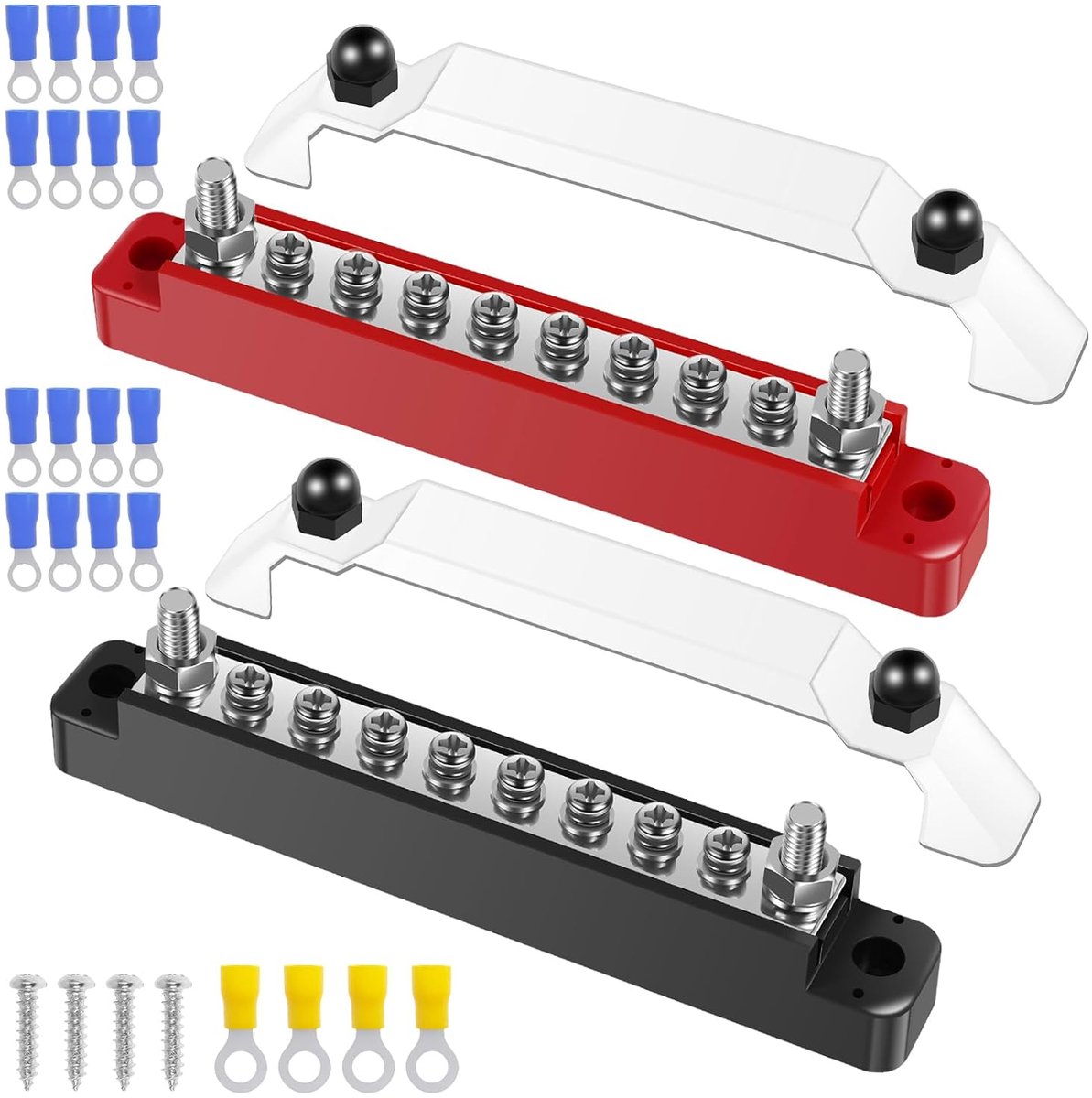 Verdelerblok, 12 V, Koper, Verzamelrail met 2 x M6, 8 x M4 Bouten, 130 A AC 150 A DC Busbar, Voor Auto's, Campers, Marine, Zonne-energie, 2 Stuks