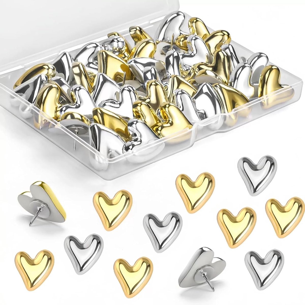hartknijpers, 36 stuks gouden en zilveren metalen duimspijkers voor