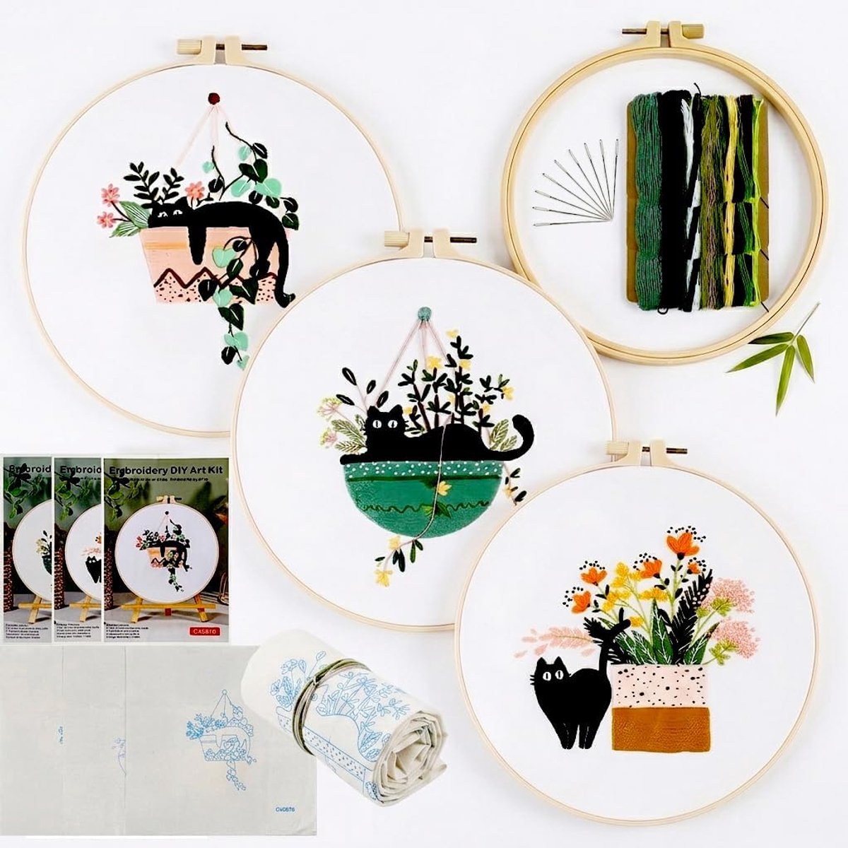 Borduurset voor Beginners, 3 Sets Borduurstarterkits voor volwassenen