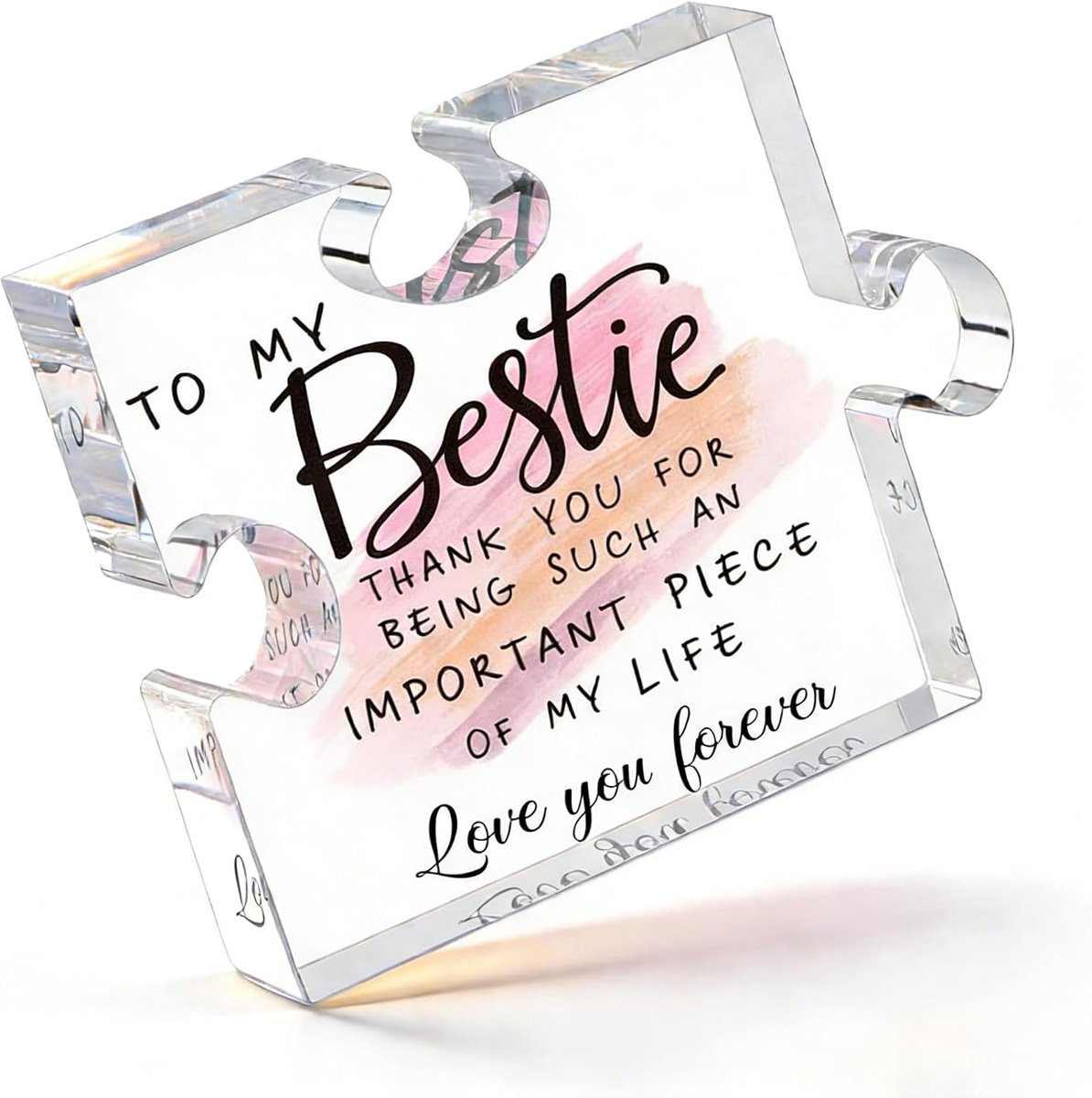 Puzzelvormige Roze Acryl Bestie Plaque - 10x10cm Vriendschapscadeau