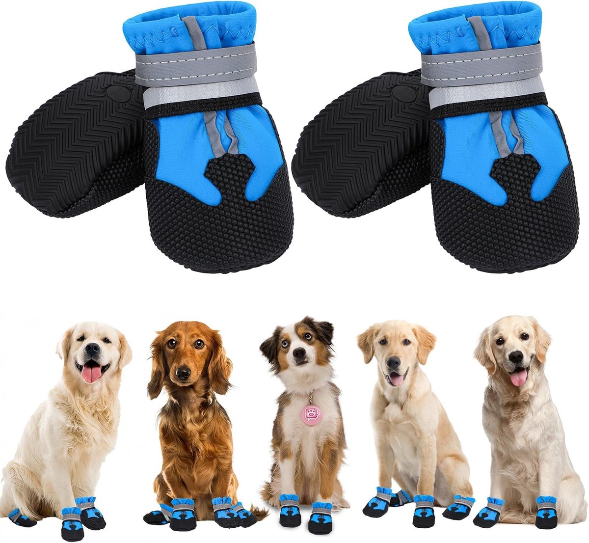 Hondenlaarzen, pootbeschermer, 4 stuks, waterdichte hondenschoenen met reflecterende bandjes, verstelbaar, wasbaar, antislip, voor geblesseerde poten, pootbeschermers voor kleine, middelgrote en